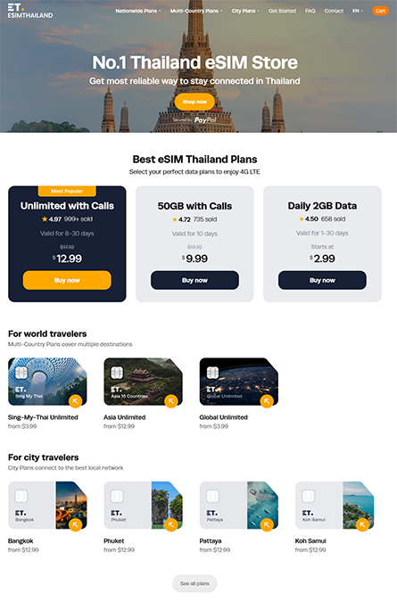 eSIMThailand - Thailand 1. számú eSIM áruháza